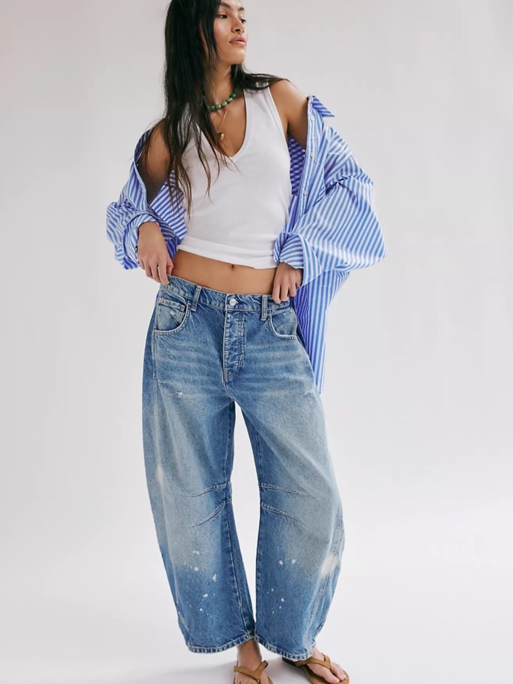 NWT Free People Good Luck Mid Rise Barrel in 100 Years Distressed Denim